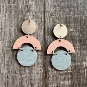 Amano Studio Geometric 14k Gold Fill earrings with wooden geometric shapes